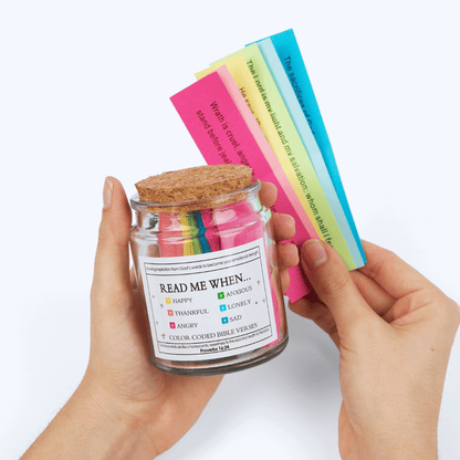 Bible Verse Jar with six color-coded scripture categories for different emotions